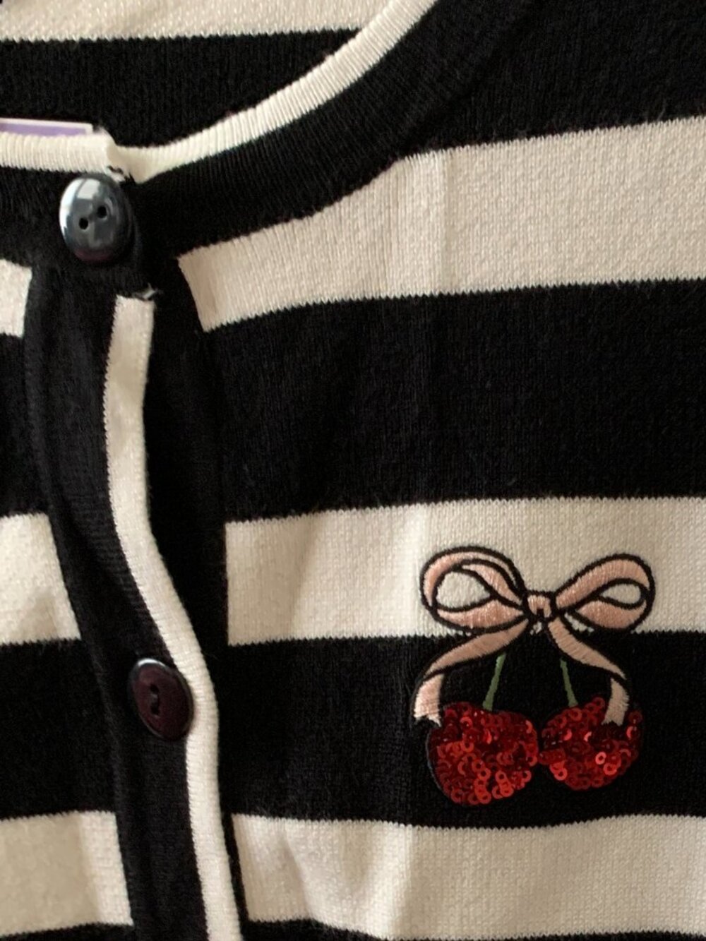 CALLIGRAPHIE BY ANTHROPOLOGIE Striped Cherry Cardigan Sweater Sz LARGE - Picture 2 of 4